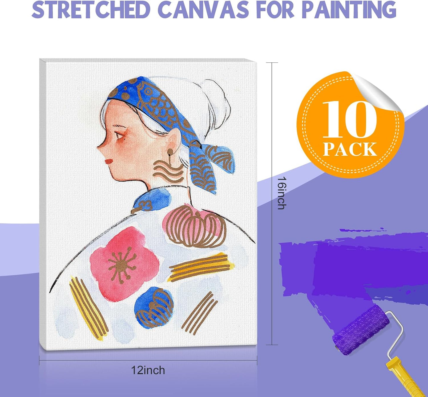 ESRICH Stretched Canvas for Painting 12x16 Inch, 10 Pack Blank Canvas -5/8 in Profile Primed Cotton White Canvases for Painting for Oil & Acrylic Paint