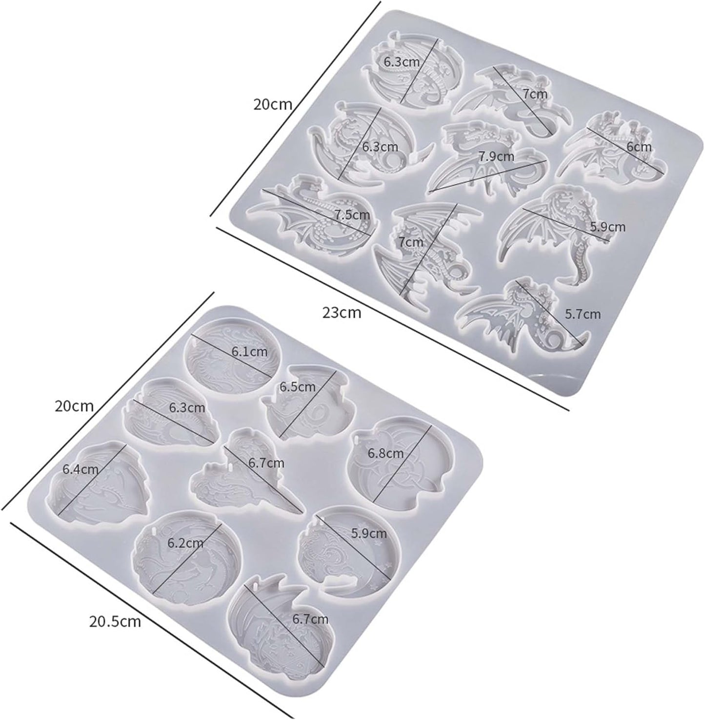 2 Pack Dragon Keychain Resin Mold - 9 Cavities Each - Multiple Style - Pendant - Resin Casting Silicone Molds for Home Decor & Candle Making Wave Spiral Mold