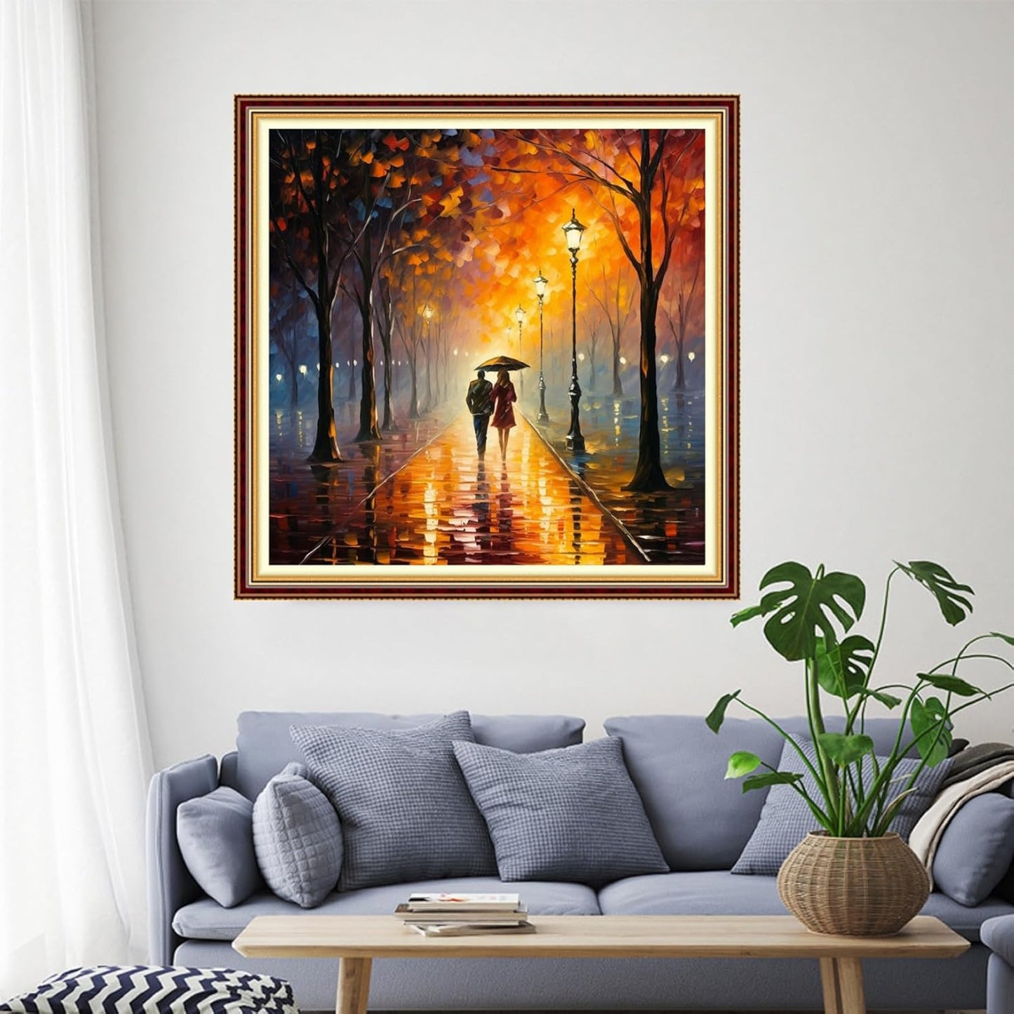 Funchey Stamped Cross Stitch Kits, DIY Cross Stitch Pattern for Adults Beginners Needlepoint Kits Embroidery Kit Arts and Crafts 11CT-Strolling on a Rainy Night 18x18 inch