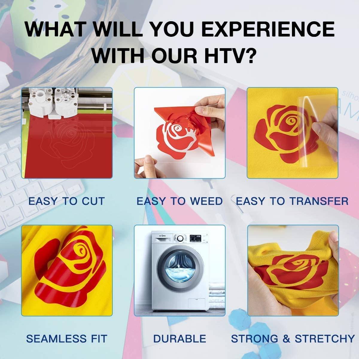 HTVRONT Heat Tranfer Vinyl Roll - 12” x 80ft Red HTV Vinyl for T Shirts, Iron on Vinyl Compatible with Cricut Cutting Machine - Easy to Use for Personalized Gifts (Red)