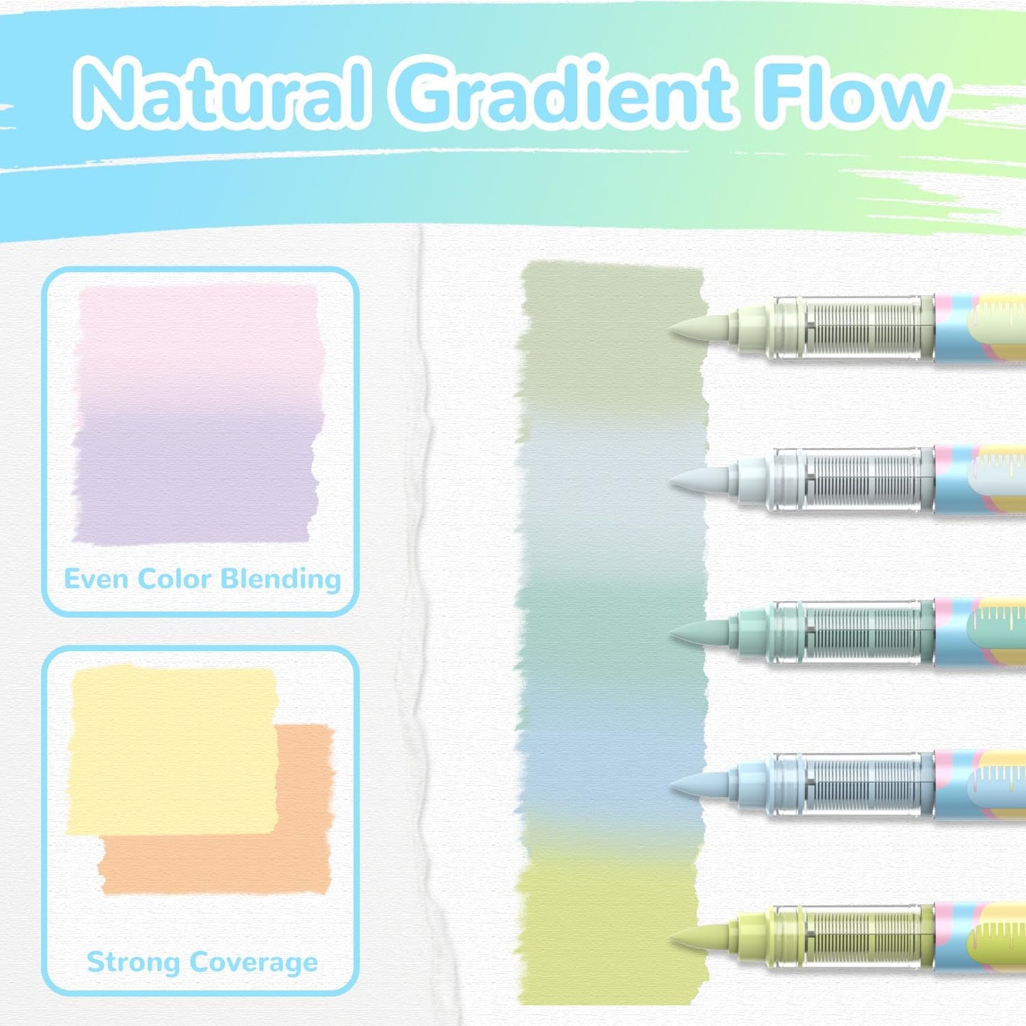 Guangna 12 Macaron Acrylic Paint Markers Set, Brush Tip Acrylic Paint Pens for Rock Painting, Wood, Glass, Paper, Coloring Book, Ceramic, Canvas, DIY Crafts, Water-Based Ink