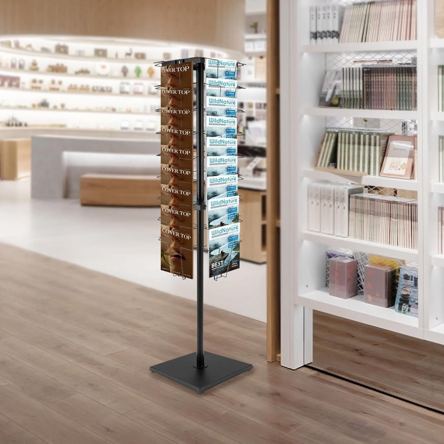36 Pockets-360°Rotating Magazine Rack Holder Floor Comic Book Brochure Display Stand Flyer Storage Pamphlet Catalog Literature Organizer for Retail Store, Malls, Office, Trade Show Exhibition