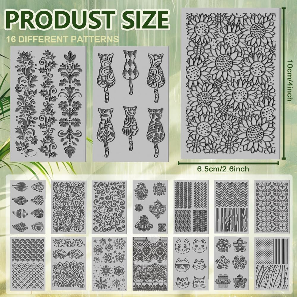 CHGCRAFT 16 Sheets Artistic Mandala Clay Texture Mat Baroque Pattern Polymer Clay Texture Sheets DIY Tools for Pottery Earring Jewelry Making Stamp Engraving Machines, 4x2.6inch
