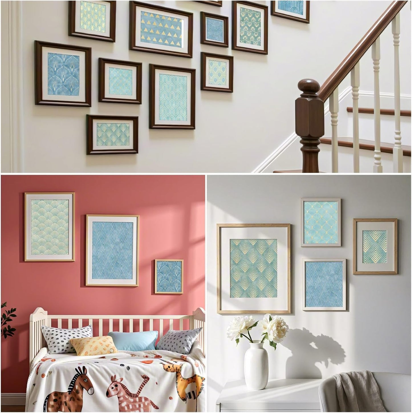 6''x 6'' Blue Geometric Scrapbook Paper Pad- 24 Sheets Double Sided Paper for Junk Journal Supplies DIY Cards Making Decor Gifts Crafts Wrapping Decorative Collage Folded Photo Album