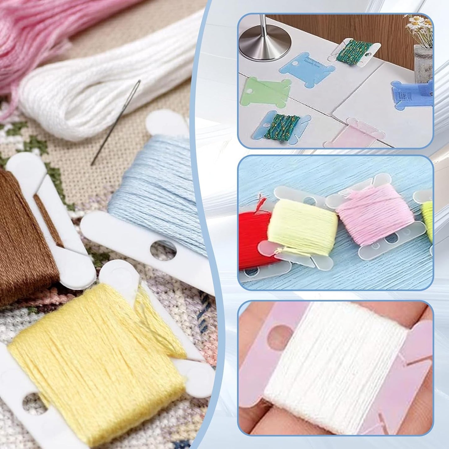 Embroidery Thread Organizer, 2 PCS Embroidery Floss Organizer, Removable with 150 White Floss Bobbins and Two Stickers, 1*Manual Winding Machine Suitable for Cross Stitch, DIY Sewing