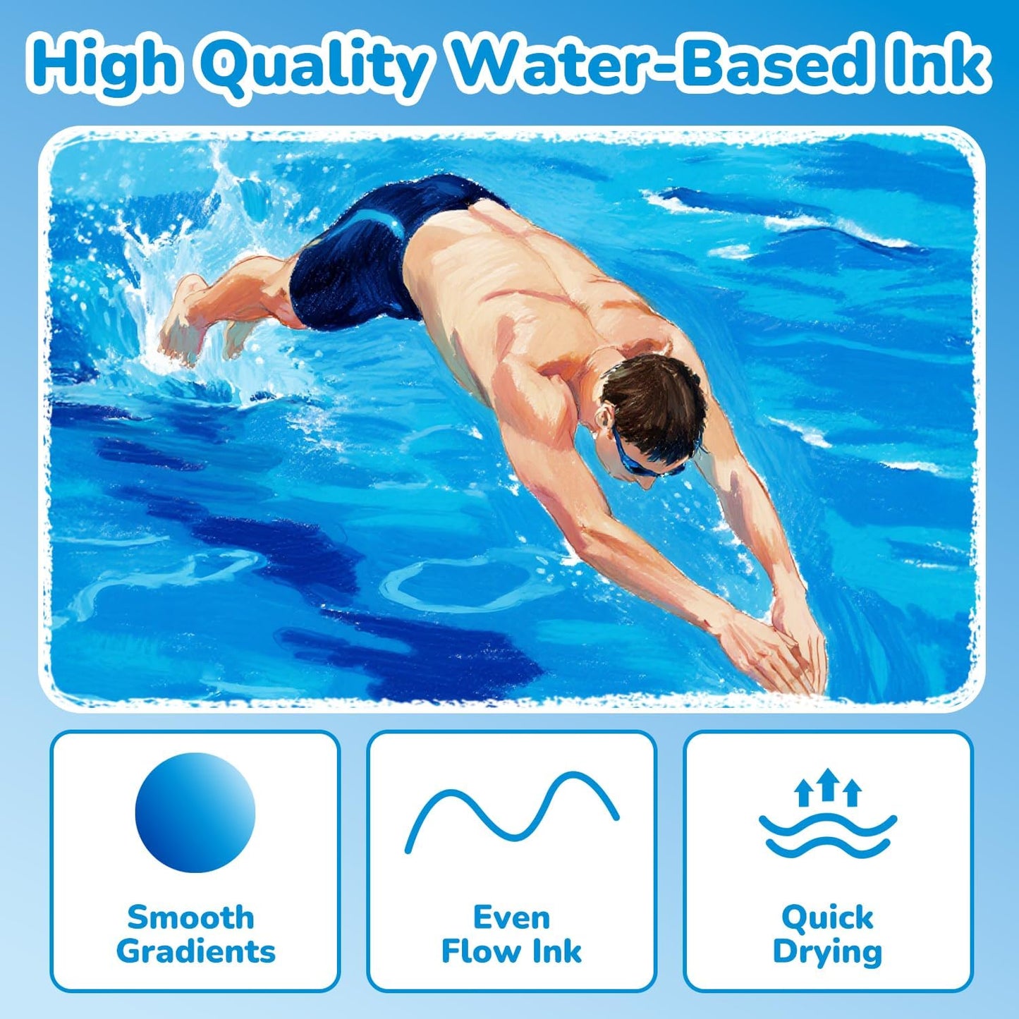 Guangna 12 Blue Dual Tip Acrylic Paint Markers, Brush Tip & Chisel Tip Acrylic Paint Pens for Rock, Wood, Glass, Paper, Coloring Book, Ceramic, Canvas, Water-Based Ink