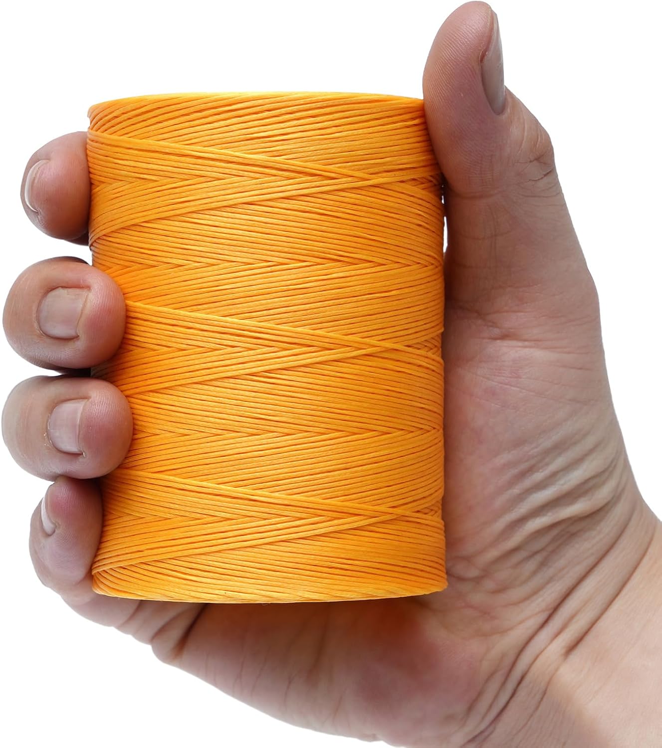 Waxed Thread,852Yards 150D 0.8mm Flat Polyester Wax Thread for Hand Sewing Leather Craft DIY Projects Shoes Repair Book Binding(Yellow)