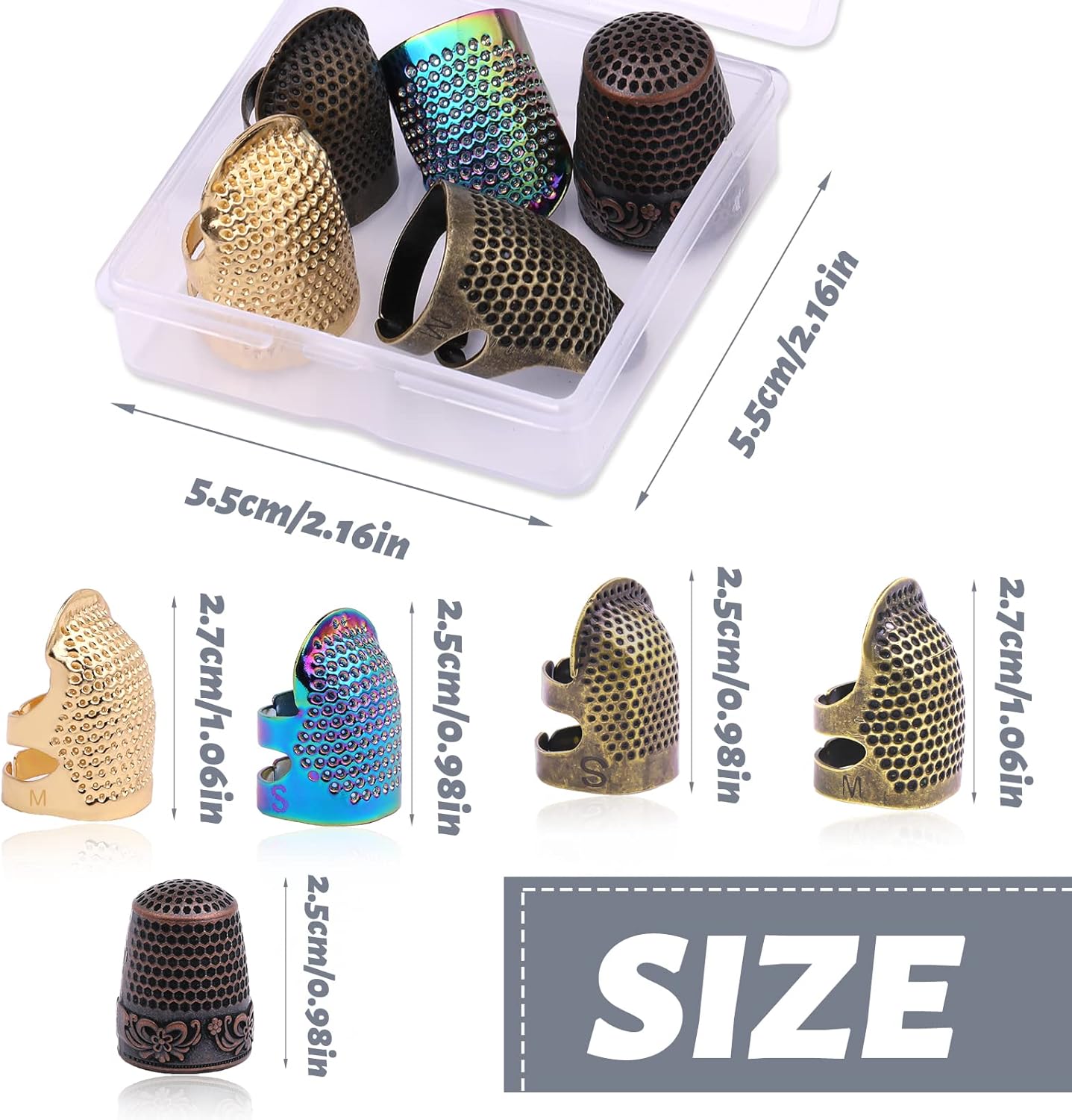 5 Pcs Sewing Thimbles, Adjustable Metal Sewing Thimble Rings, Finger Protector for Hand DIY, Red Bronze Metal Shield, DIY Sewing Tools Accessories, Thimble Ring for Quilting