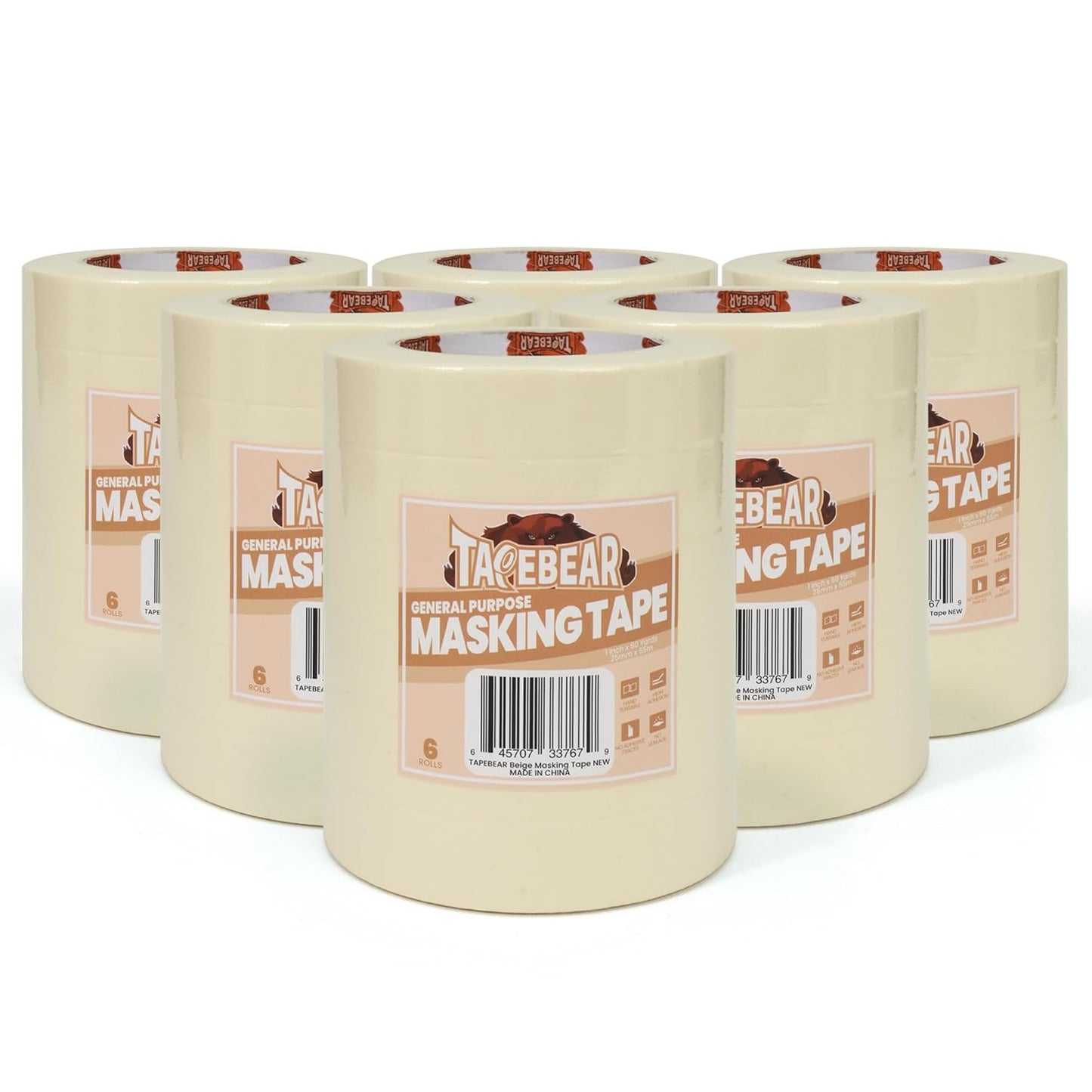 TAPEBEAR General Purpose Masking Tape 1 Inch x 60 Yards, Beige White Painters Tape for Painting, Labeling, DIY Arts Crafts, Home Office School Projects, 36 Rolls