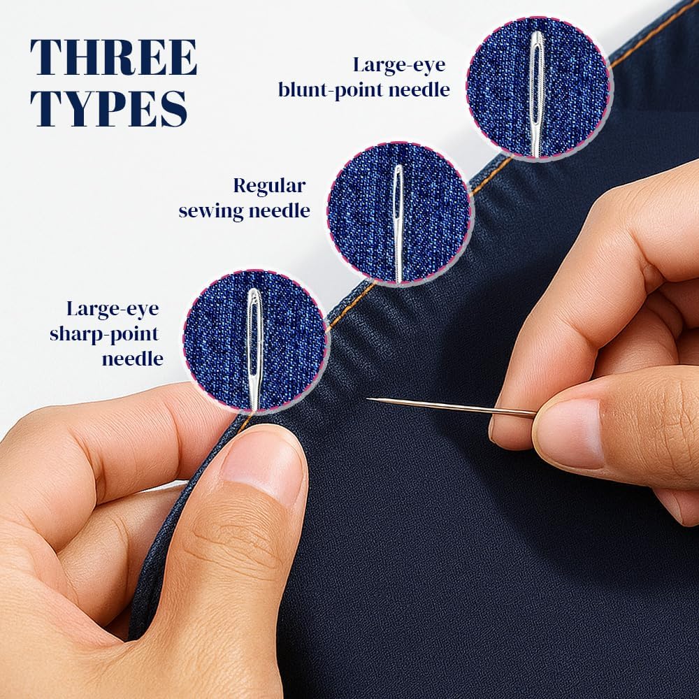 Big Eye Steel Sewing Needles Kit, 37PCS Sewing Tool Set, Portable Needle and Thread Kit for Leather Sewing DIY Craft Set, Large-Eye Stitching Needles Sewing Repair Kit for Beginners, Older