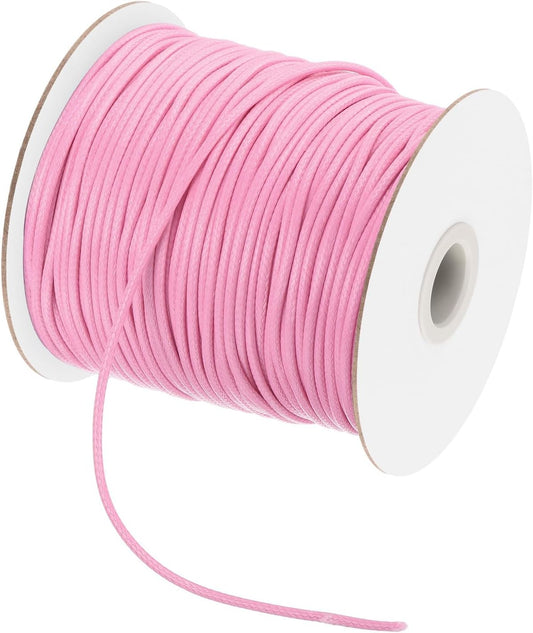 MECCANIXITY Waxed Cord 2mm Waxed Polyester Cord 98 Yard Wax String for Bracelet Making, Necklaces, Beading, Jewelry Making and DIY Crafts(Pink)