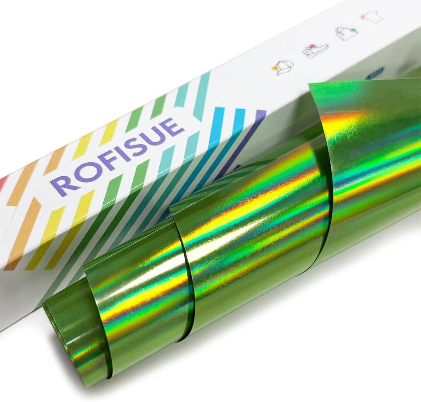 ROFISUESheet MetallicFoil HeatTransferVinyl12Inch*6Ft BundleChrome HTV VibrantColors for Stunning T-Shirt DesignsPerfect forDIY (olographic Green, 12Inch*6Ft)