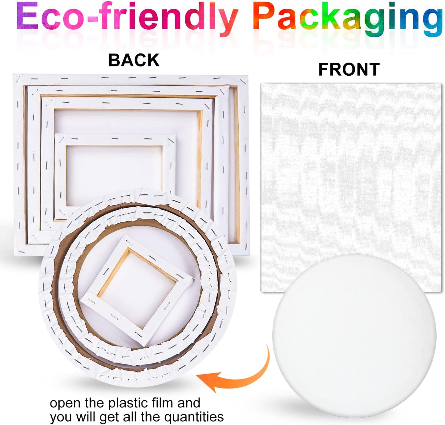 14 Packs Stretched Canvases for Painting, Multi Pack 11x14, 9.44x12, 8x10, 5x7, 4x4, Round Canvas with 8x8,10x10(2 of Each), Blank Primed Canvas, for Oil Paint, Acrylic Paint, for Beginners, Artists.