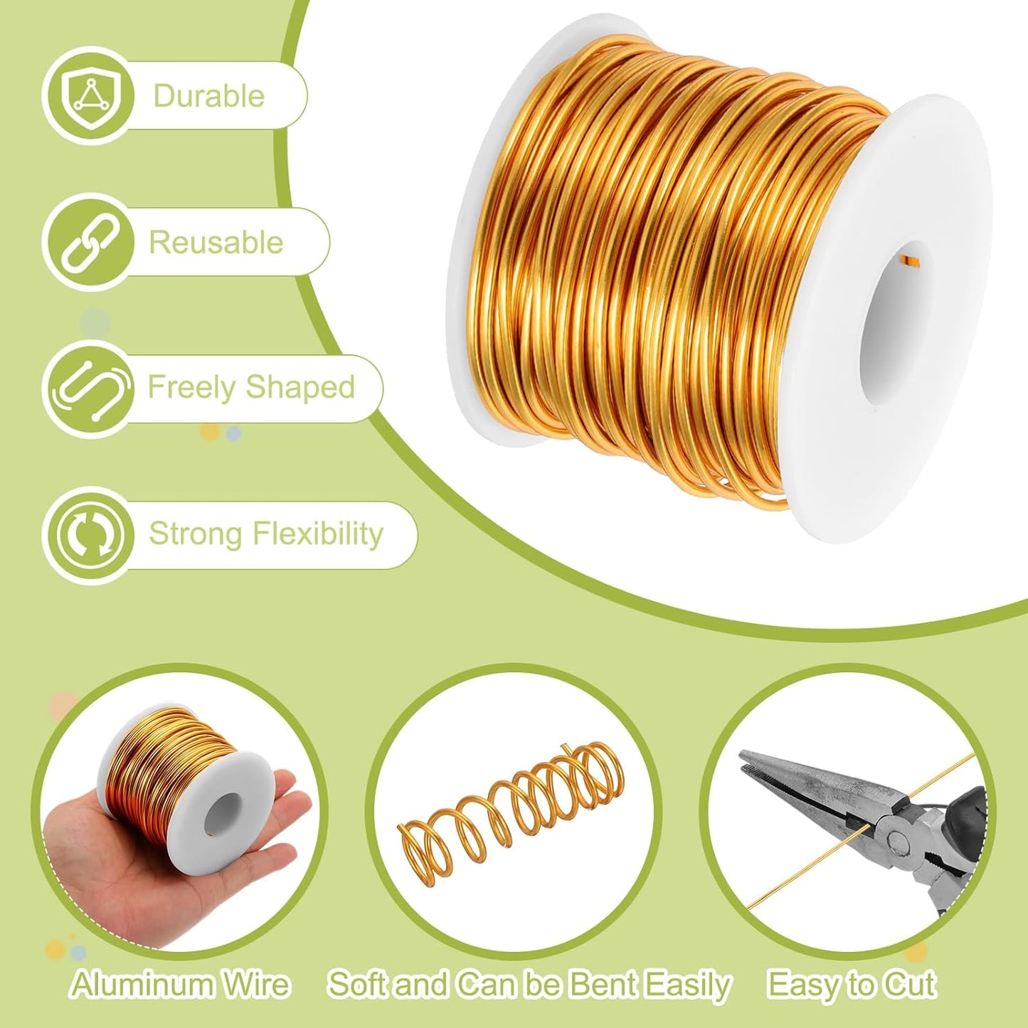 MECCANIXITY 12 Gauge Anodized Aluminum Craft Wire Bendable Bonsai Training Wire 98 Feet 2mm for Sculpting Crafts Wreath Floral Beading Jewelry Making, Yellow