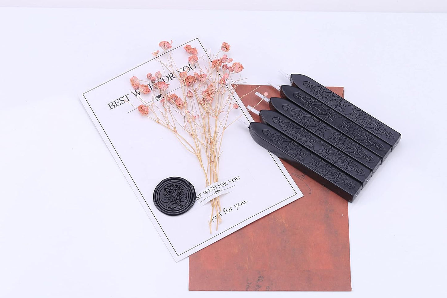 Yoption 5 Pieces Black Sealing Wax Sticks, Antique Totem Fire Manuscript Wax Seal Sticks with Wicks for Wax Seal Stamp (Black)