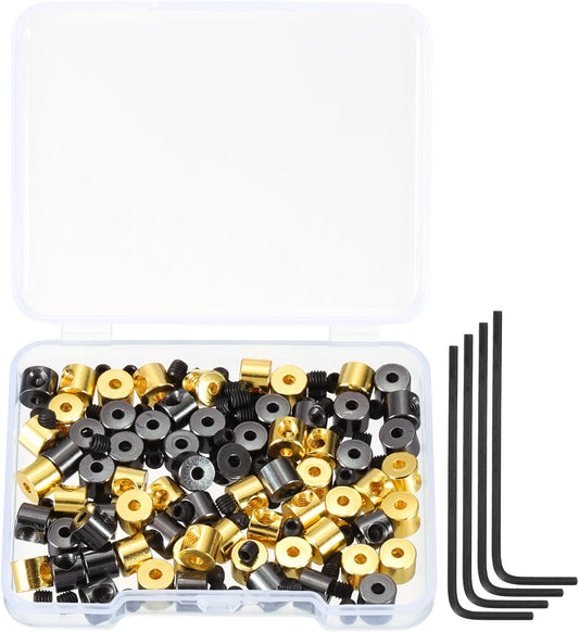 MECCANIXITY 70 Pcs Metal Locking Pin Backs, Locking Pin Keepers Locking Clasp 5mm(H) with 4 Wrench Replacement in Storage Case for Badge, Brooch, Black, Gold Tone