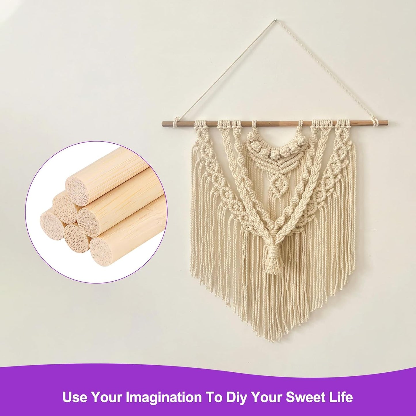 DMiotech 50 Pack 11/32" x 12" Wooden Dowel Rods Unfinished Natural Sticks Wood Craft Sticks for Home Decor Projects and Making DIY Craft,Wood Color