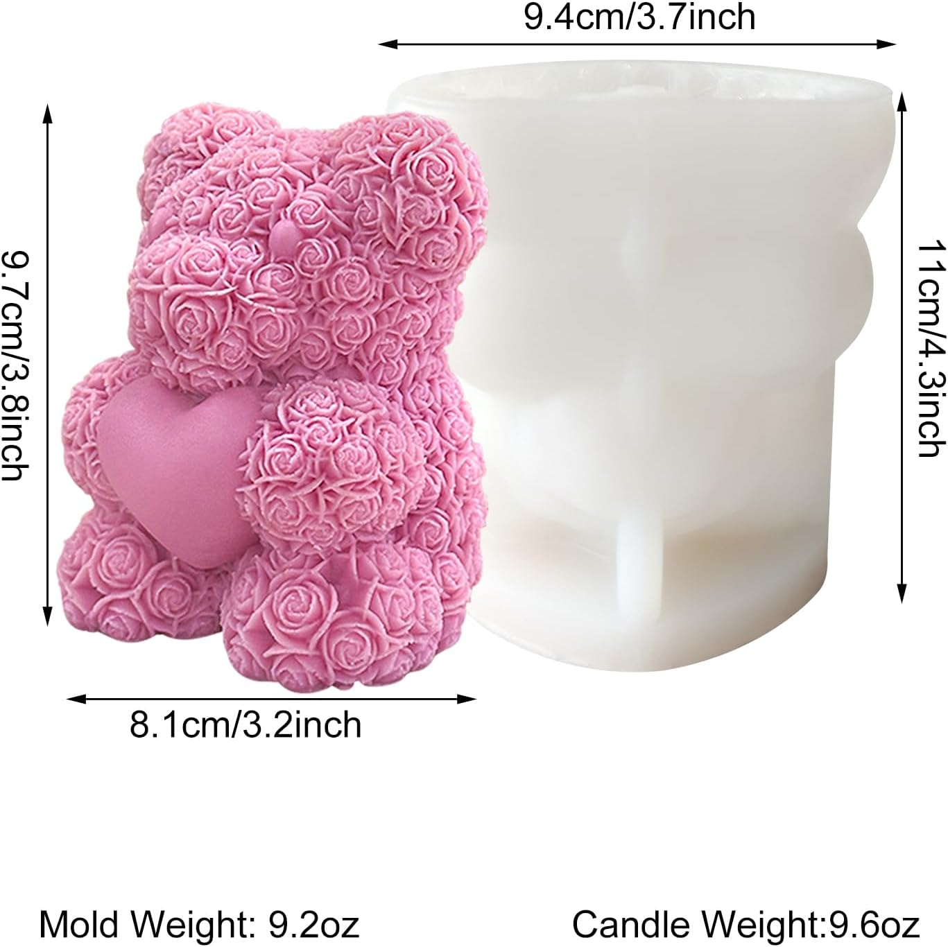 Extra Large Rose Bear Silicone Molds,3D Teddy Bear Candle Making Molds,Epoxy Resin Molds,for DIY Handmade Soaps, Women Gifts,Valentine Gifts, Birthday Gifts,Wedding Gift,Home Decor Crafts