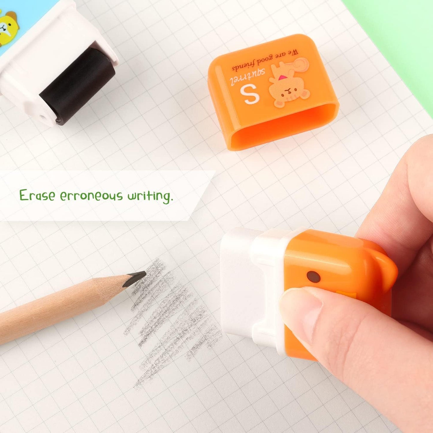 Tamaki 6 Pack Erasers for Kids, Cute Erasers with Cover and Roller, Pencil Rubber Eraser for Party Favors Gift Supplies (Model B)