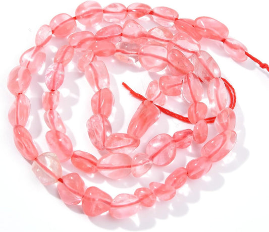 Cherry Quartz Pebble Nugget Oval Free Tumbled Stone 6-8mm Natural Gemstone Loose Beads Approx 15.5 inch for DIY Jewelry Making