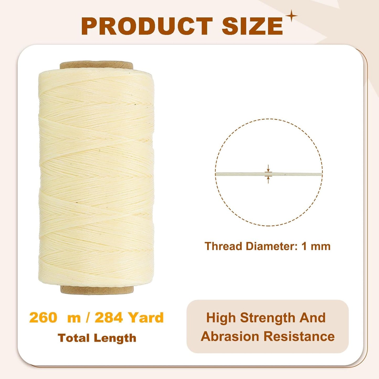 PATIKIL 284 Yard Flat Waxed Thread 150D 1mm Leather Sewing Cord for Repairing Shoes Bags Wallets Jewelry Making DIY Leather Craft, Beige