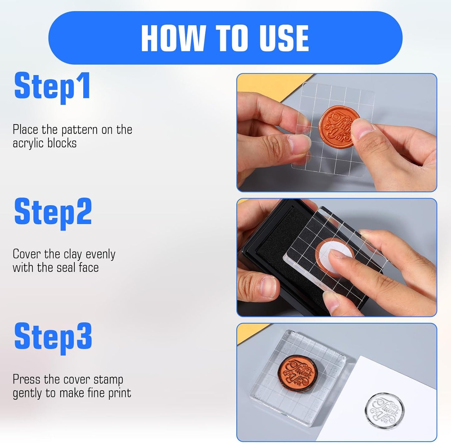 6Pcs Acrylic Blocks for Stamping Set Clear Stamping Blocks Tools with Grid Lines, Stamps for Crafting Card Making Scrapbooking Tools