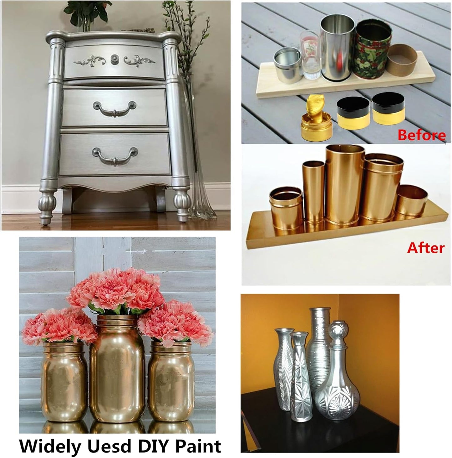 Shimmer Metallic Acrylic Paint Silvery Metallic Chalk Paste 1.7oz/50ml, Ideal for Wood/T-Shirts/Glass/Stone, DIY Crafts Projects Glitter Pearlescent Golden Pigment Suitable for Beginners Artists