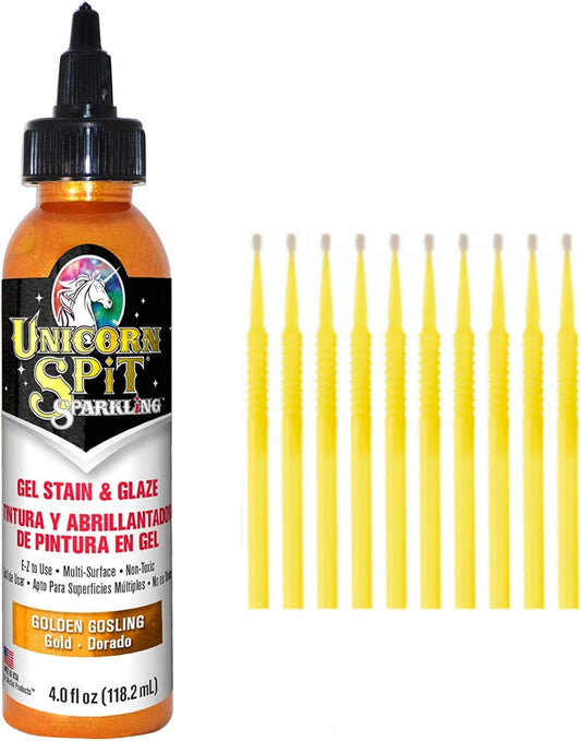 Unicorn SPiT Gel Stain and Glaze in One - Sparkle Golden Gosling 4 oz. Bottle Detail Sticks