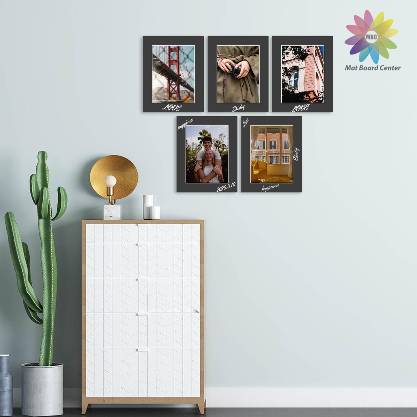 MBC Mat Board Center, 5 Pack 8x10 for 6x8 Black Picture Mats Frame Mattes, Bevel Cut, Acid Free, 4-ply Thickness