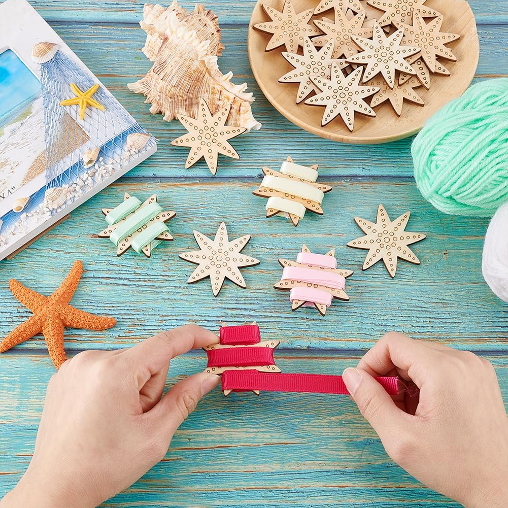 PH PandaHall 20pcs Embroidery Thread Organizer 2 inch Sewing Thread Winder Wood Bobbins Card Thread Storage Floss Keeper Starfish Shape Thread Holder for Sewing Projects Crochet Needlework Tool