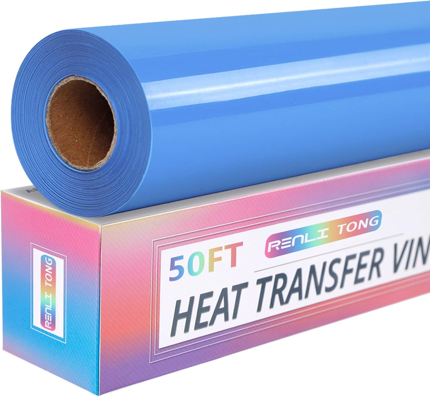 RENLITONG Sky Blue Iron on Vinyl 12Inch by 50ft Roll HTV Heat Transfer Vinyl for T-Shirt HTV Rolls for All Cutter Machine - Easy to Cut & Weed for Heat Transfer Design