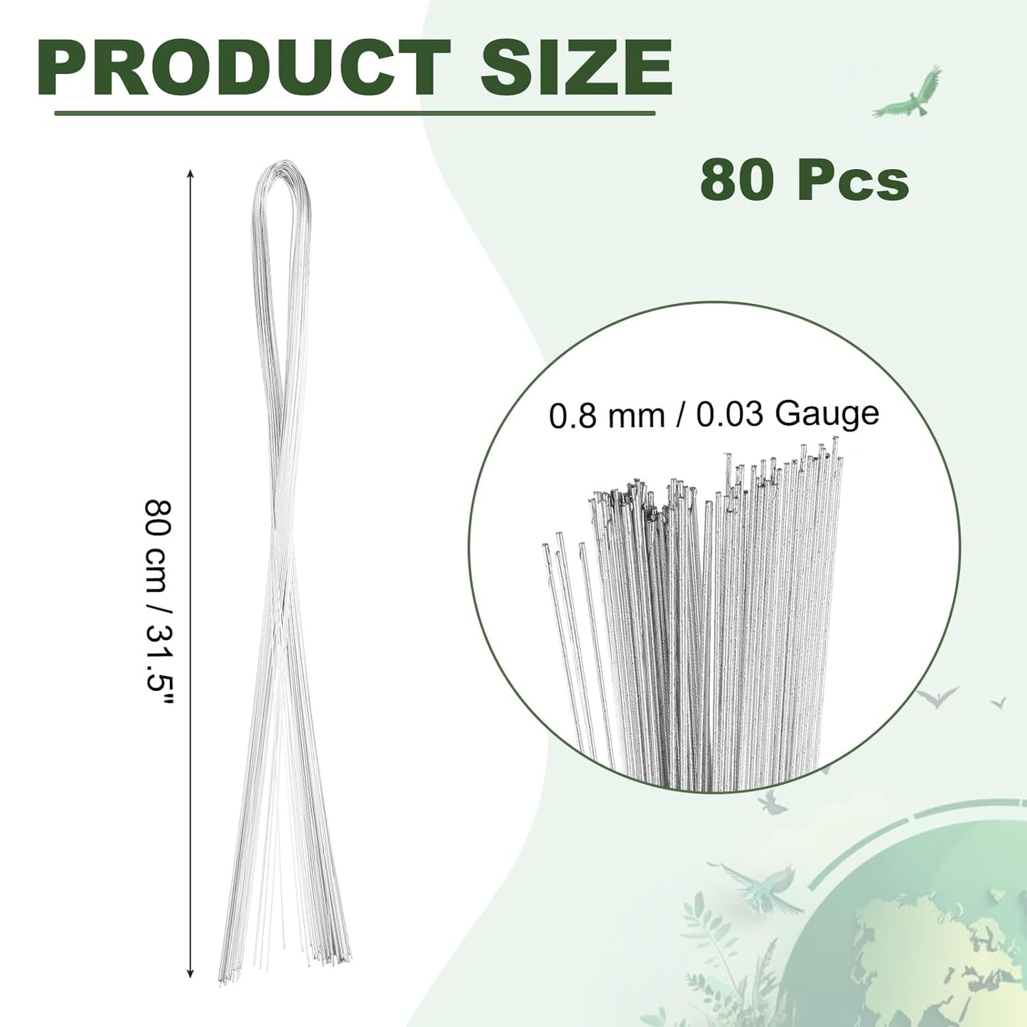 PATIKIL 32 Inch 22 Gauge Floral Stem Wire, 2 Pack/80 Pieces Bouquet Stem Paper Wrapped for DIY Crafts Flower Arrangements, Silver Tone