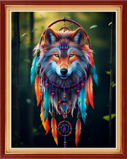 Dooxvey Cross Stitch Kit for Adult Beginners - Full Range of Stamped Kits, 11CT Cross Stitch Patterns - Wolf Wind Chime 16x20 inch