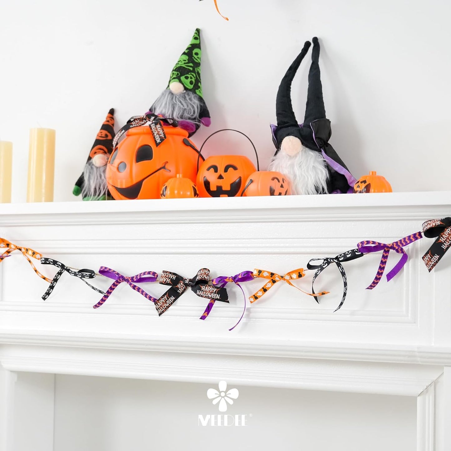 MEEDEE 3/8 inch 1 inch Halloween Ribbon Set Spooky October Ribbon Assortment 5 Rolls 10 Yards Halloween Crafts, Fall Gift Wrap, Party Decorations, Autumn Wreaths, Trim Bundle, Wreath Bow Supplies