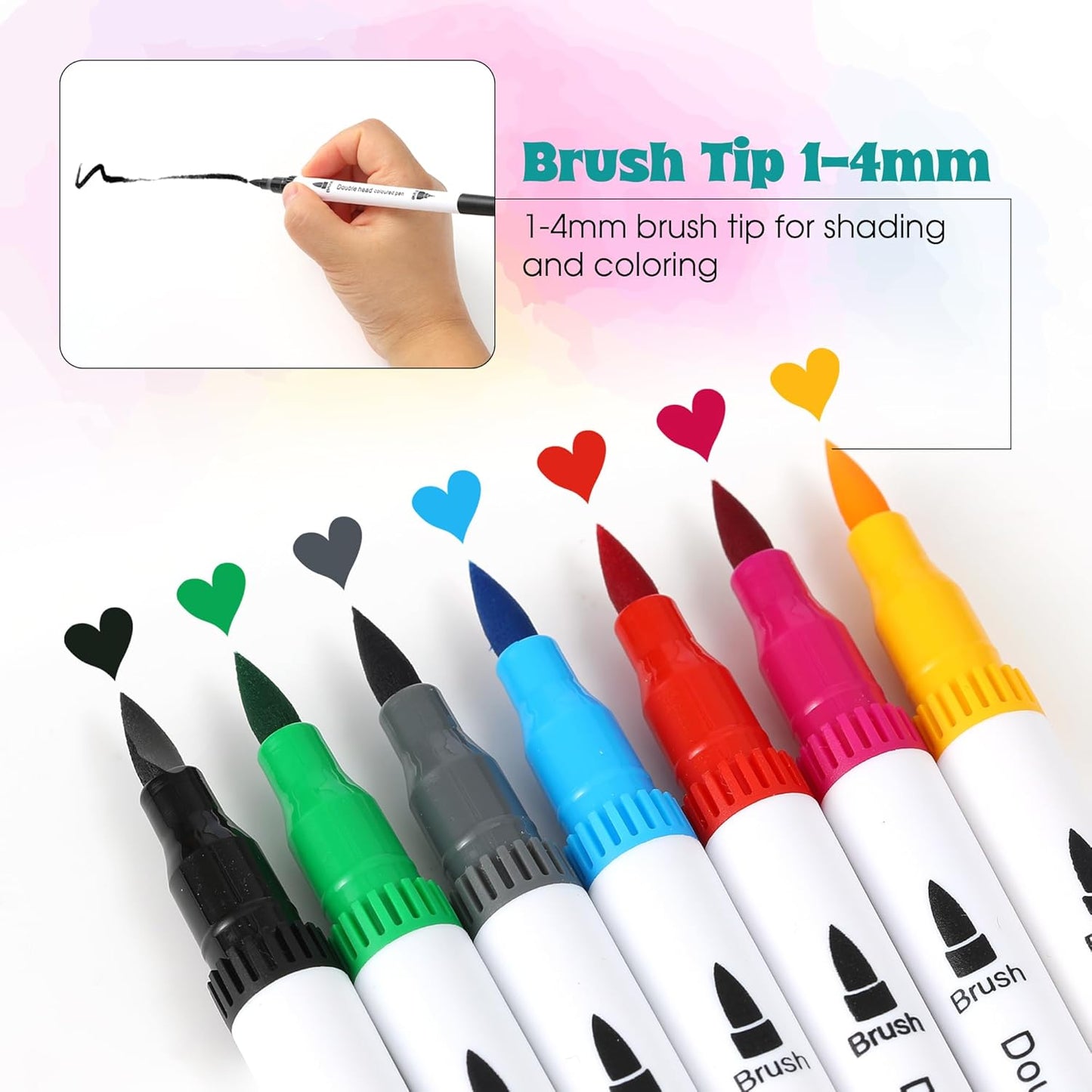 Water-based Ink Brush Markers Pens for Kids Adult, 60 Colors Dual Tip Drawing Markers for Sketching Coloring Note-taking Calligraphy, Office & School Supplies