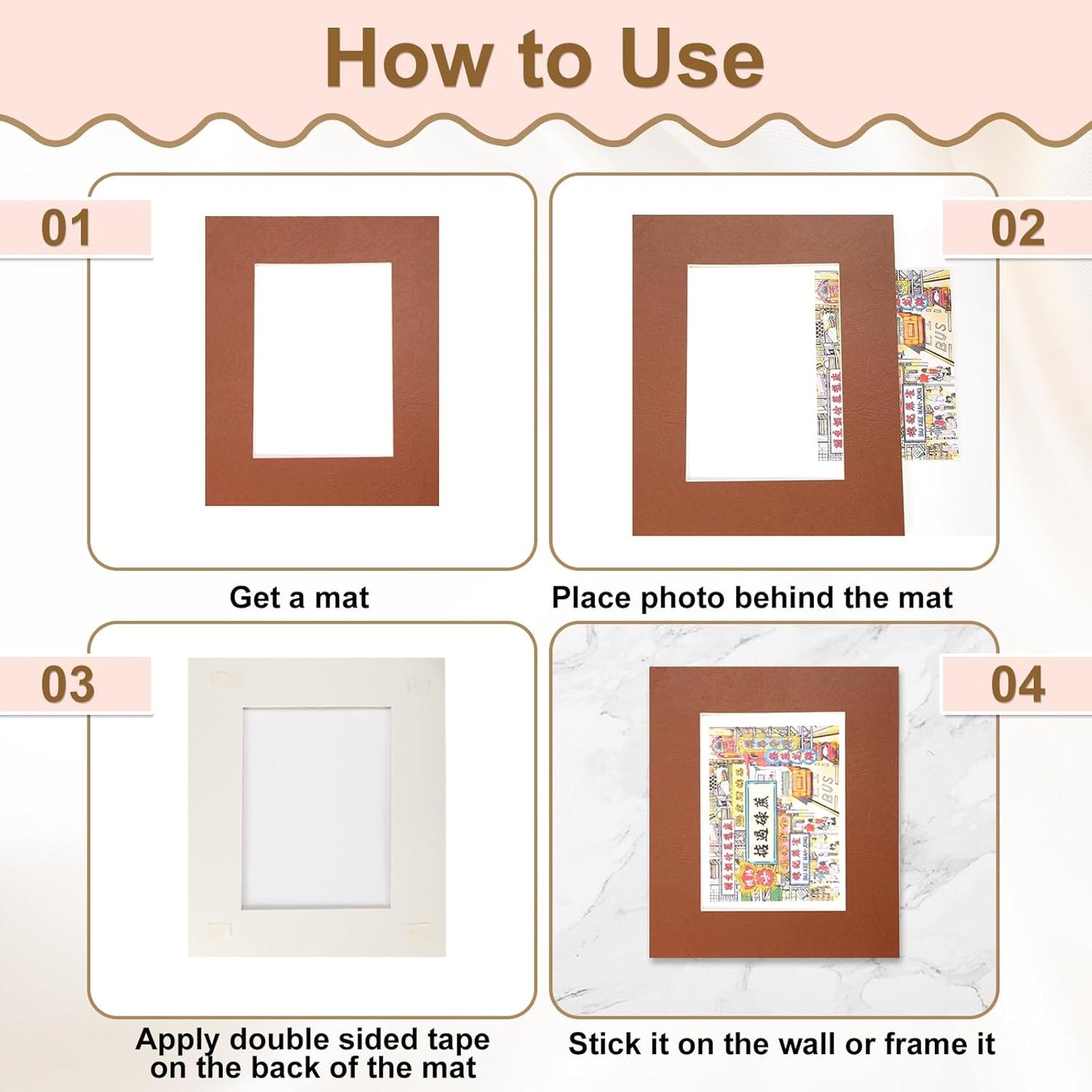 Picture Mats, 8 x 10 for 5 x 7 Pictures Acid Free White Core Bevel Cut Frame Mattes for Display Art Measuring, Black