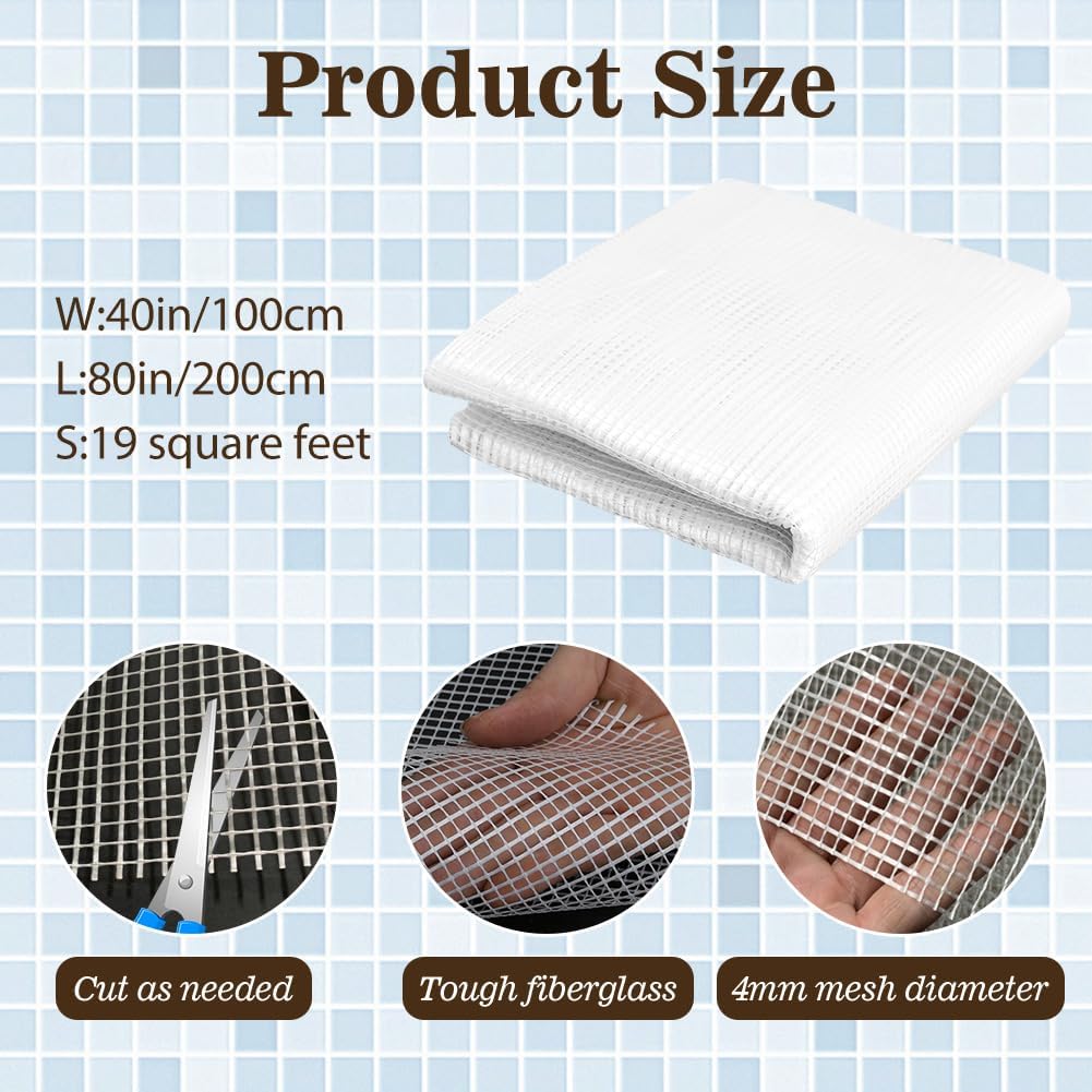 40" x 80" Mosaic Mesh for for Back Mounted Tile with Gloves, Fiberglass Mosaic Mesh Backing Boast for Tile Installation Supplies Tools, Non Sticky (40" x 80")