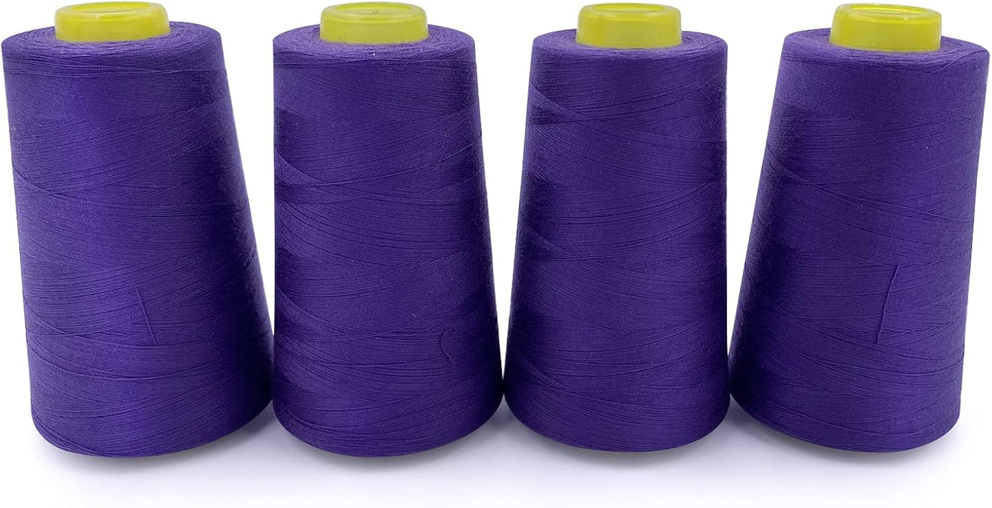 Tortoise 4 Cones of 3000 Yards Each Spool Thread for All Purpose, Serger, Overlock, Quilting, Sewing Machine - 100% Polyester - 40S/2 Purple