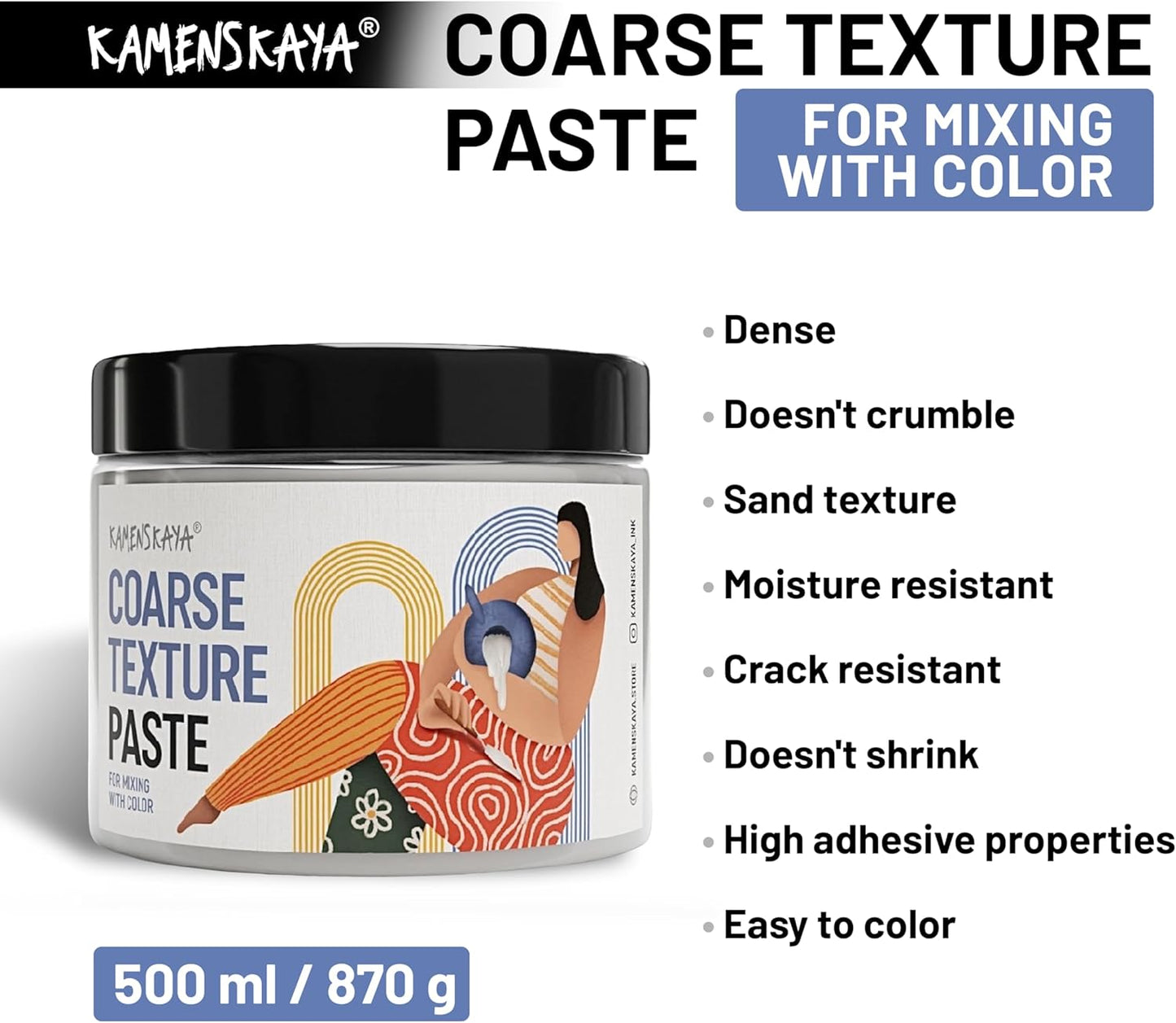 KAMENSKAYA Coarse Texture Paste - Modeling Paste Acrylic Medium, for Acrylic Paint - 16.9 fl oz (500 ml)