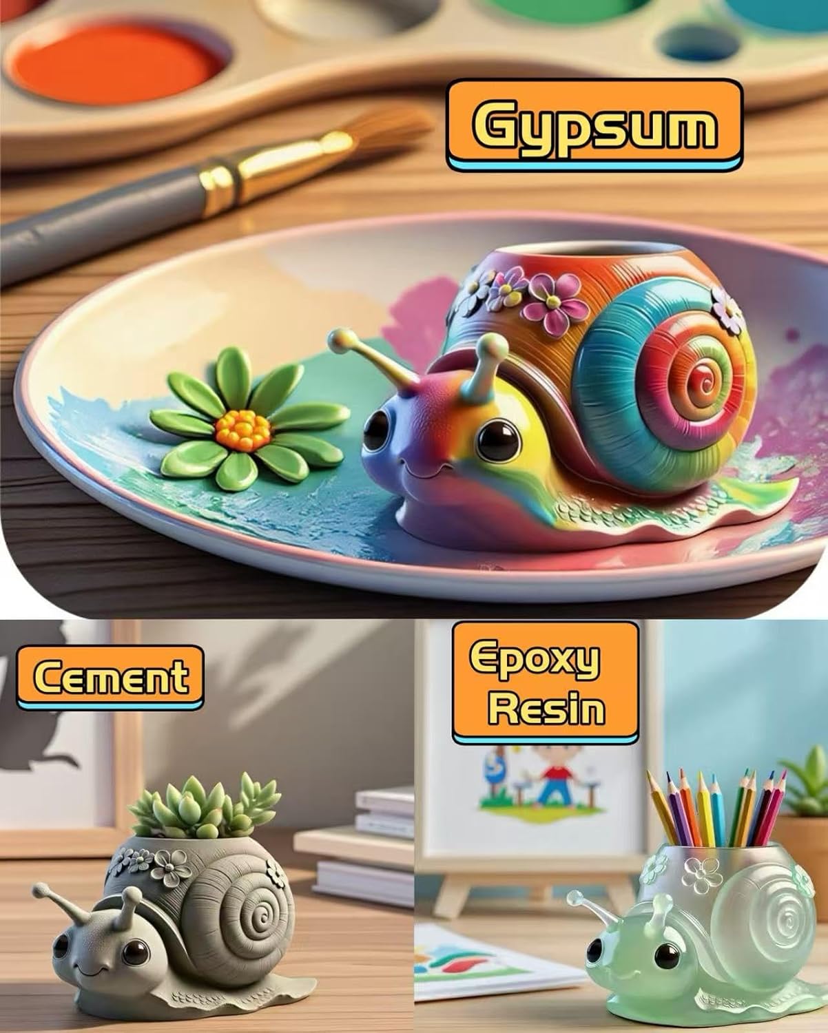 Animal Resin Molds Silicone 3D Cute Snail Epoxy Resin Plaster Candle Holder Wax Molds for Candle Making, Art Crafts DIY Unique Display Home Decor