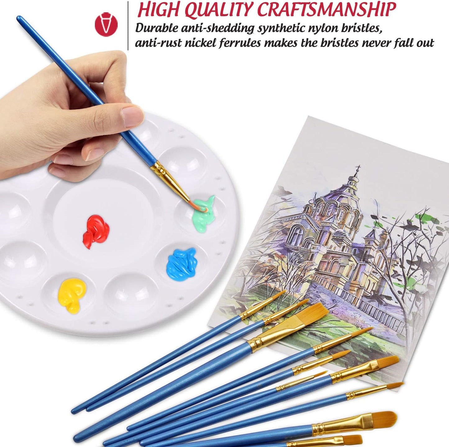 DUGATO Halloween Artist Paint Brush & Palette Set - 20 Nylon Brushes (Assorted Sizes & Shapes) with 5 Mixing Trays - Ideal for Acrylic, Watercolor, Oil & Gouache Painting