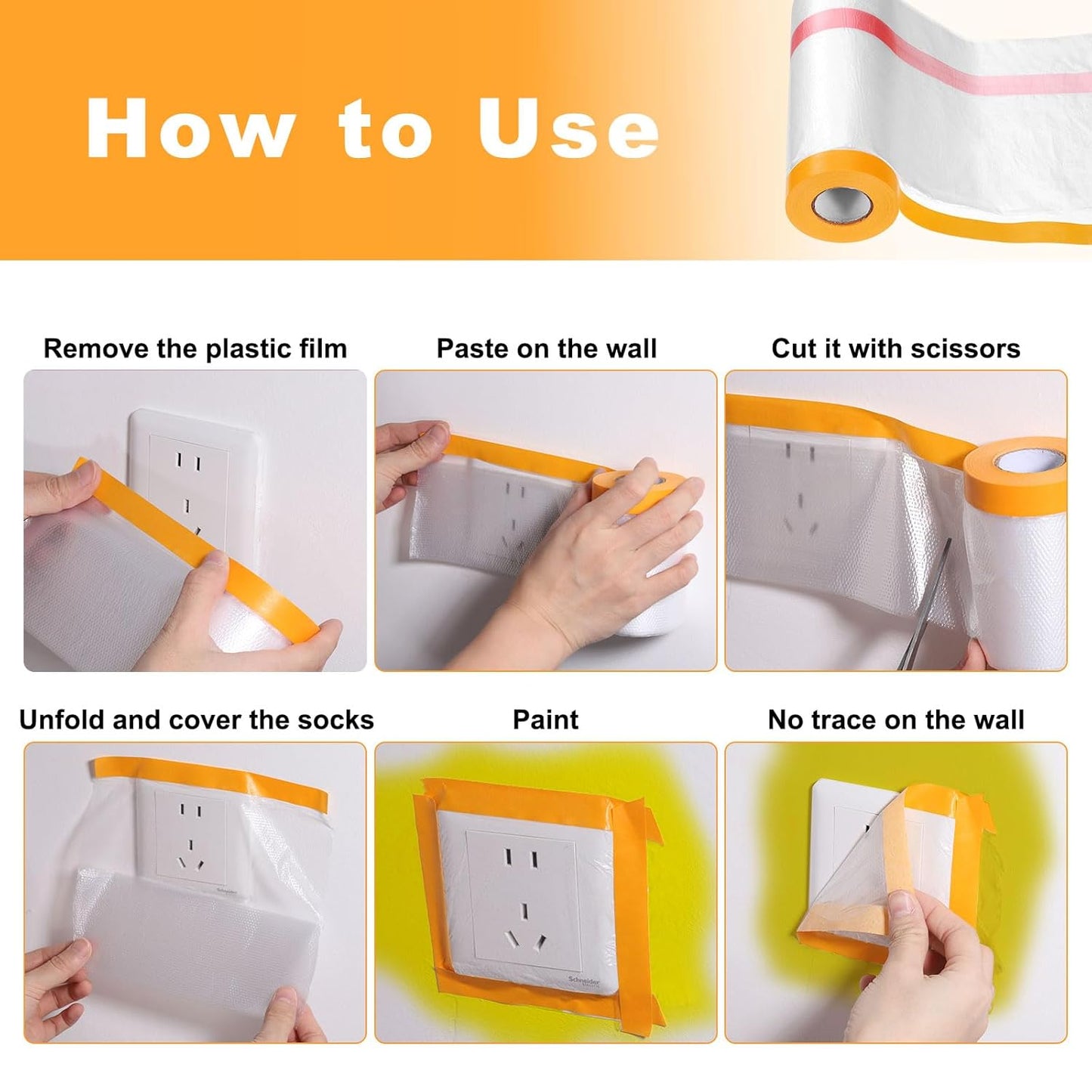 HARFINGTON Pre-Taped Masking Film 126" x32.8ft Double Adhesive Tape and Drape Painters Plastic Drop Cloth Film with Tape Plastic Sheeting for Automotive Painting Covering