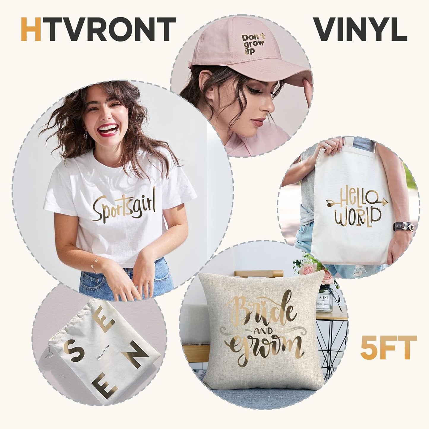 HTVRONT Gold Chrome Heat Transfer Vinyl - 12" X5ft Mirror Metallic Gold Iron on Vinyl, Metallic Foil HTV Vinyl Roll for T-Shirts, Chrome HTV Easy to Cut & Weed