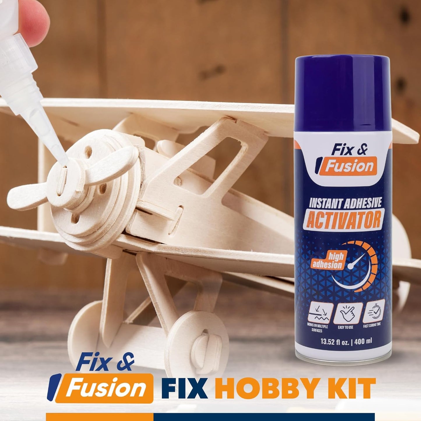 FIX & FUSION Activator Spray (13.5 Fl Oz), Instant Cure Accelerator for Cyanoacrylate (CA) Super Glue for Wood, Plastic, Rubber, Granite, and DIY & Professional, Accelerates Bonding Strength, (1 Pack)
