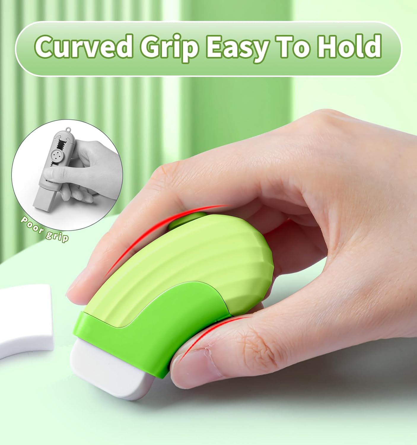 4+1 Pack Rubber Erasers Sliding Retractable Eraser, Large White Erasers for School Office Art Drawing Pencil Eraser for Kids- Green