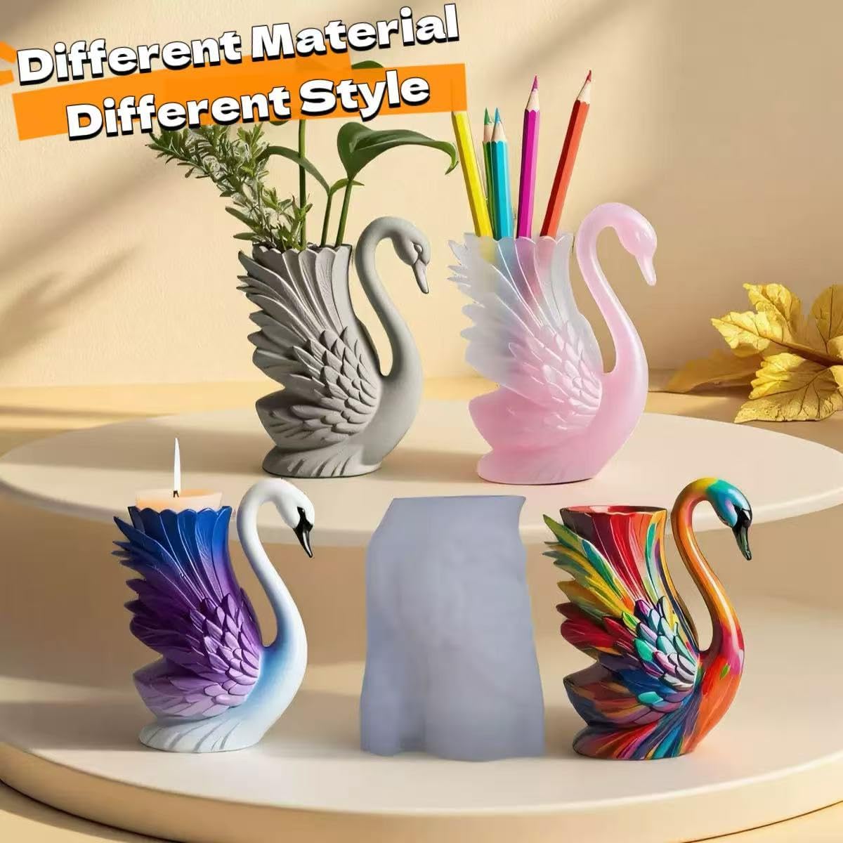 Animal Resin Molds Silicone 3D Cute Swan Epoxy Resin Plaster Candle Holder Wax Molds for Candle Making, Art Crafts DIY Unique Display Home Decor