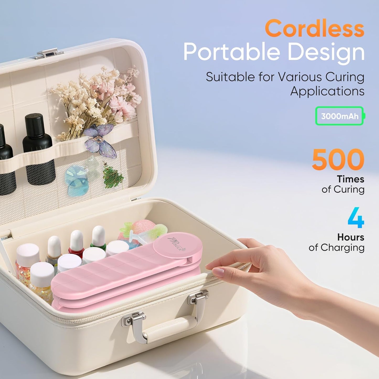 PPESULK UV Light for Resin Curing, 3000mAh Rechargeable Fast UV Resin Lamp with Timer and 34 Beads, Cordless Portable Resin Curing Machine for Resin Molds, Jewelry Making & DIY Crafts(Pink)