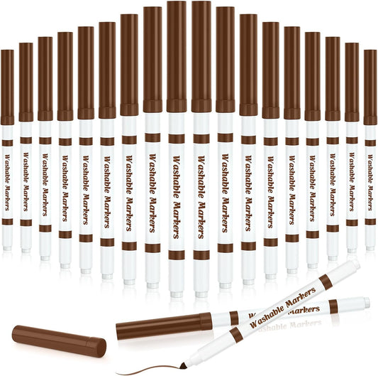 18 Pcs Line Washable Markers Bulk Brown Fine Tip Markers Set Coloring Thin Tip Drawing Washable Pen for Kids Toddler Teacher Art School Classroom Back to School Gender Reveal Party Supplies,Ages 6+