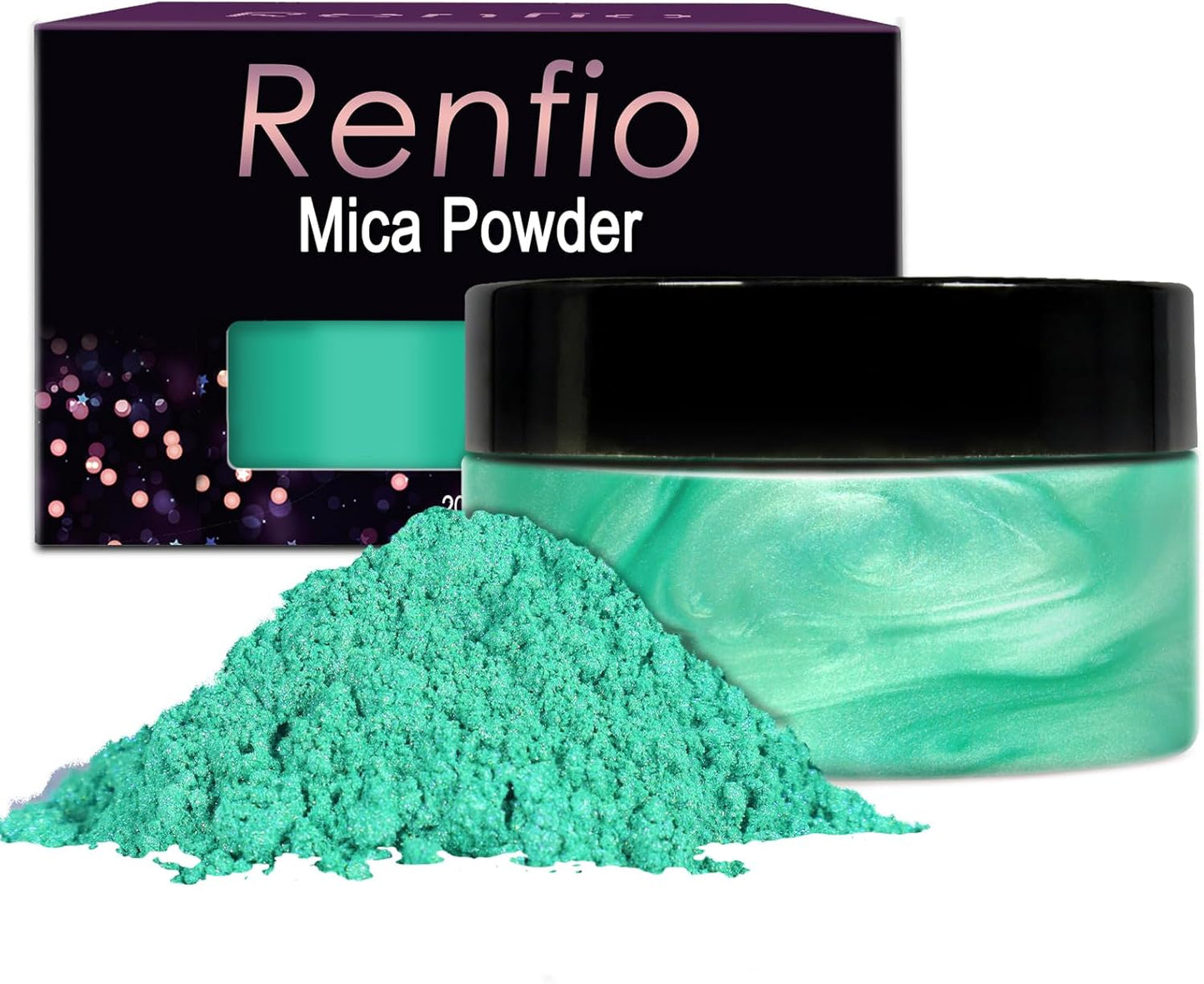 Renfio 100g Mica Powder Pigment, Metallic Natural Dye Mineral Pearl Shimmer Epoxy Resin Dye for Painting Soap Making Slime Bath Bombs 3.5 Oz - Mint Green