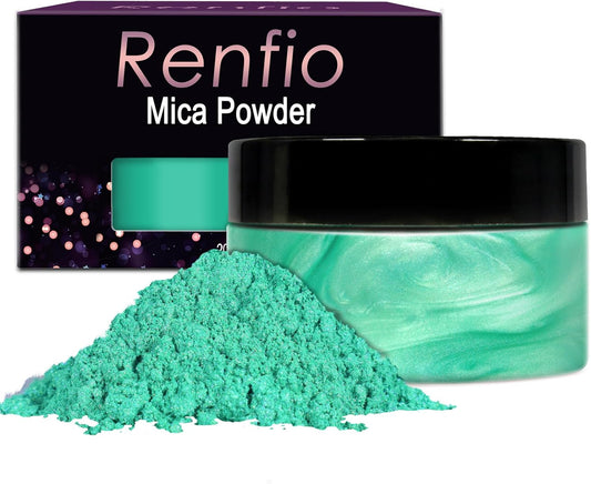 Renfio 100g Mica Powder Pigment, Metallic Natural Dye Mineral Pearl Shimmer Epoxy Resin Dye for Painting Soap Making Slime Bath Bombs 3.5 Oz - Mint Green